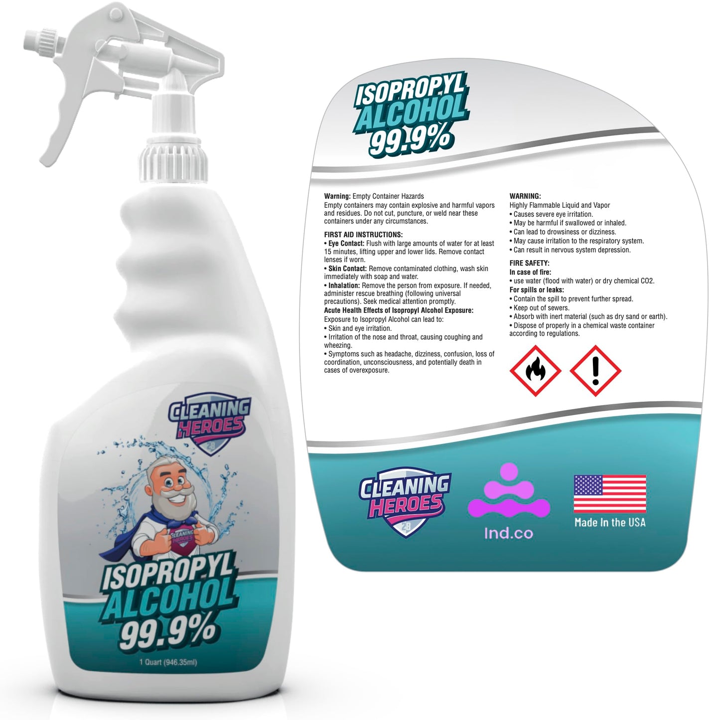 Cleaning Heroes 99% Isopropyl Alcohol Spray - One Gallon (Pack of 4) 32 Fl Oz Bottles - Ultimate Rubbing Alcohol Cleaner for Electronics, Wounds, and Household Use