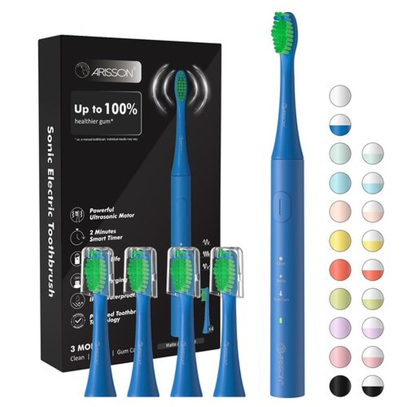 ARISSON [2024 Newer Version] Sonic Electric Toothbrush for Adults, 1.5H Charge for 90 Days, 40,000 VPM Power Toothbrush, 2 Min Timer, [Faster Charging, Stronger Cleaning, Smarter Brushing] Matte Blue