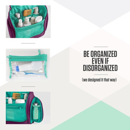 VENTURE 4TH Hanging Travel Toiletry Bag for Women & Men - Travel Organizer with Expandable Compartments & Removable Clear Pouch for Toiletries (Purple/Mint)
