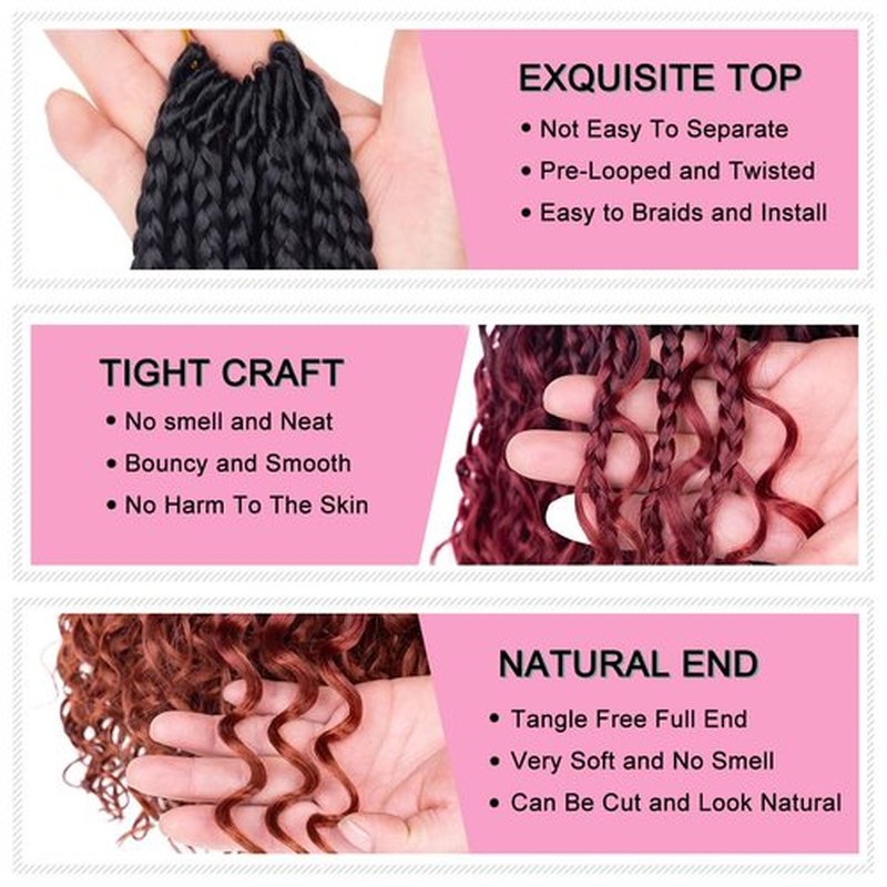 COOKOO 8 Packs Goddess Box Braids Crochet Hair for Women 14 Inch 3X Synthetic Bohomian Hippie Box Braids Crochet Hair Pre Looped With Curly Ends Braiding Hair Extension 1B530350#
