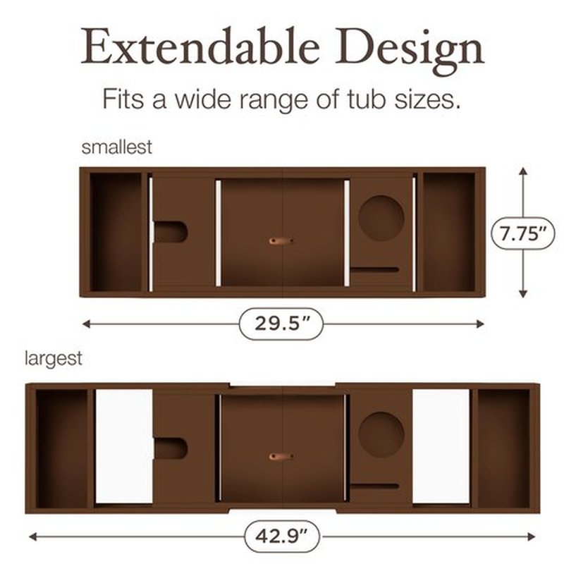 Foldable Bathtub Tray - Expandable Bamboo Bath Caddy with Wine, Book & Tablet Holder - Luxurious Bath Accessories, Perfect Spa Experience - Unique Gifts for Mom, Women, Couples, Housewarming (Brown)