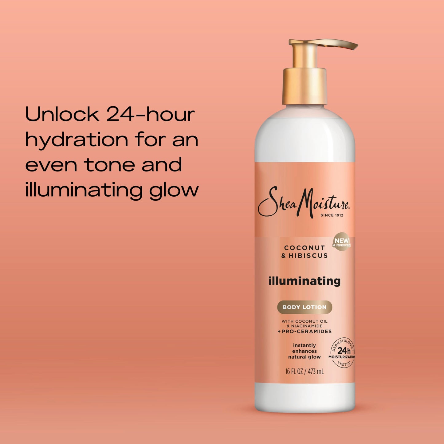 SheaMoisture Illuminating Body Lotion with Coconut Oil, Hibiscus, Niacinamide and Pro-Ceramides, Instantly Enhancing Skin's Natural Glow, 24H Moisturizing 16 oz, (Pack of 2)