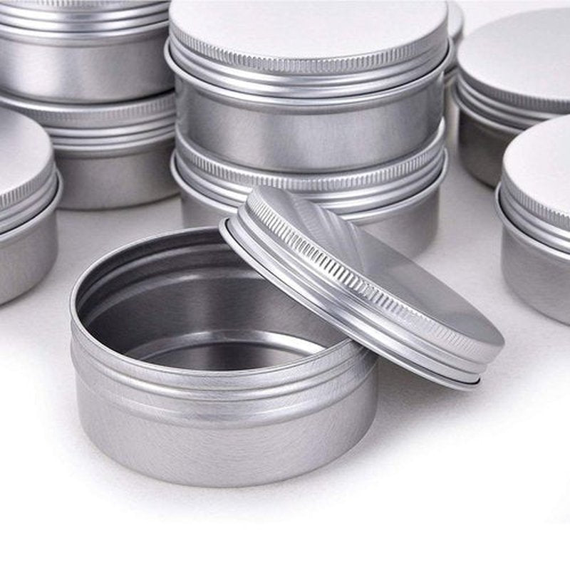 2 Ounce Aluminum Tin Jar Refillable Containers 60 ml Aluminum Screw Lid Round Tin Container Bottle for Cosmetic,Lip Balm, Cream, 24 Pack