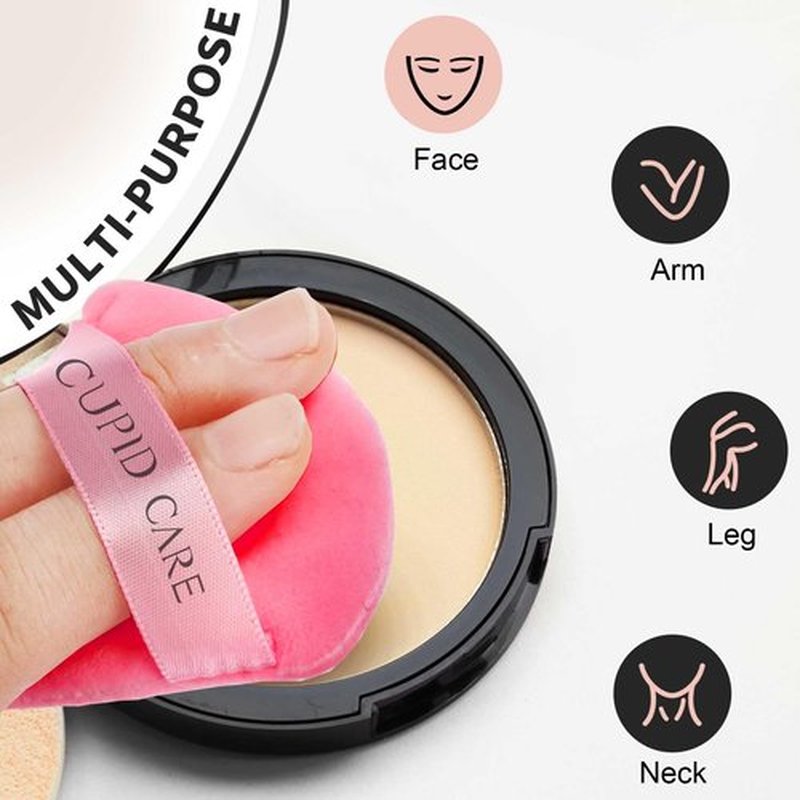 CUPID CARE 6 Pcs Triangle Powder Puff with 2 Travel Cases, Setting Powder Puffs for Face Powder and Foundation, Velour Makeup Puff for Loose Powder Body Powder, Skin-Friendly, Beauty Makeup Tools-Red