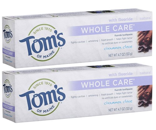 Tom's of Maine Whole Care Fluoride Toothpaste, Cinnamon Clove, 4.7 Ounce, 2 Count