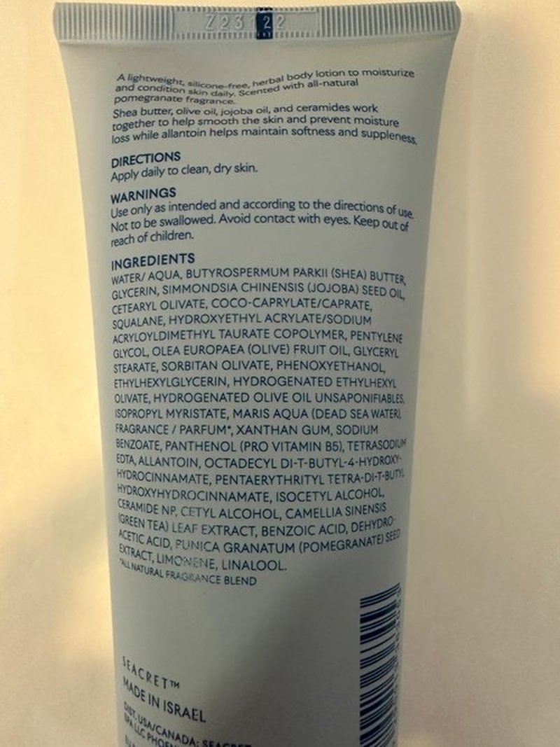 SEACRET POMEGRANATE BODY LOTION: Daily Moisturizing Lotion with Dead Sea Minerals, Chamomile, Avocado Oil, Aloe Vera, Vitamin A & E for All Skin Types, 6.8 Oz
