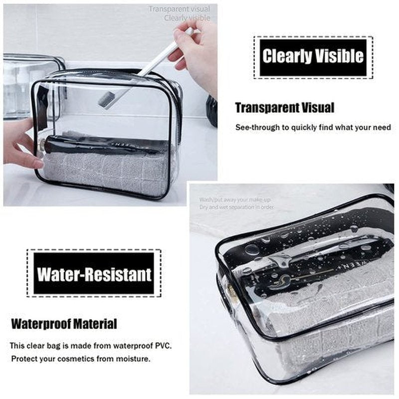 MODENGKONGJIAN TSA Approved Toiletry Bag, 3 Pcs Clear Toiletries Bags Quart Size Travel Makeup Cosmetic Bag for Women Men, Carry on Airport Airline Compliant Bag (Matte black)