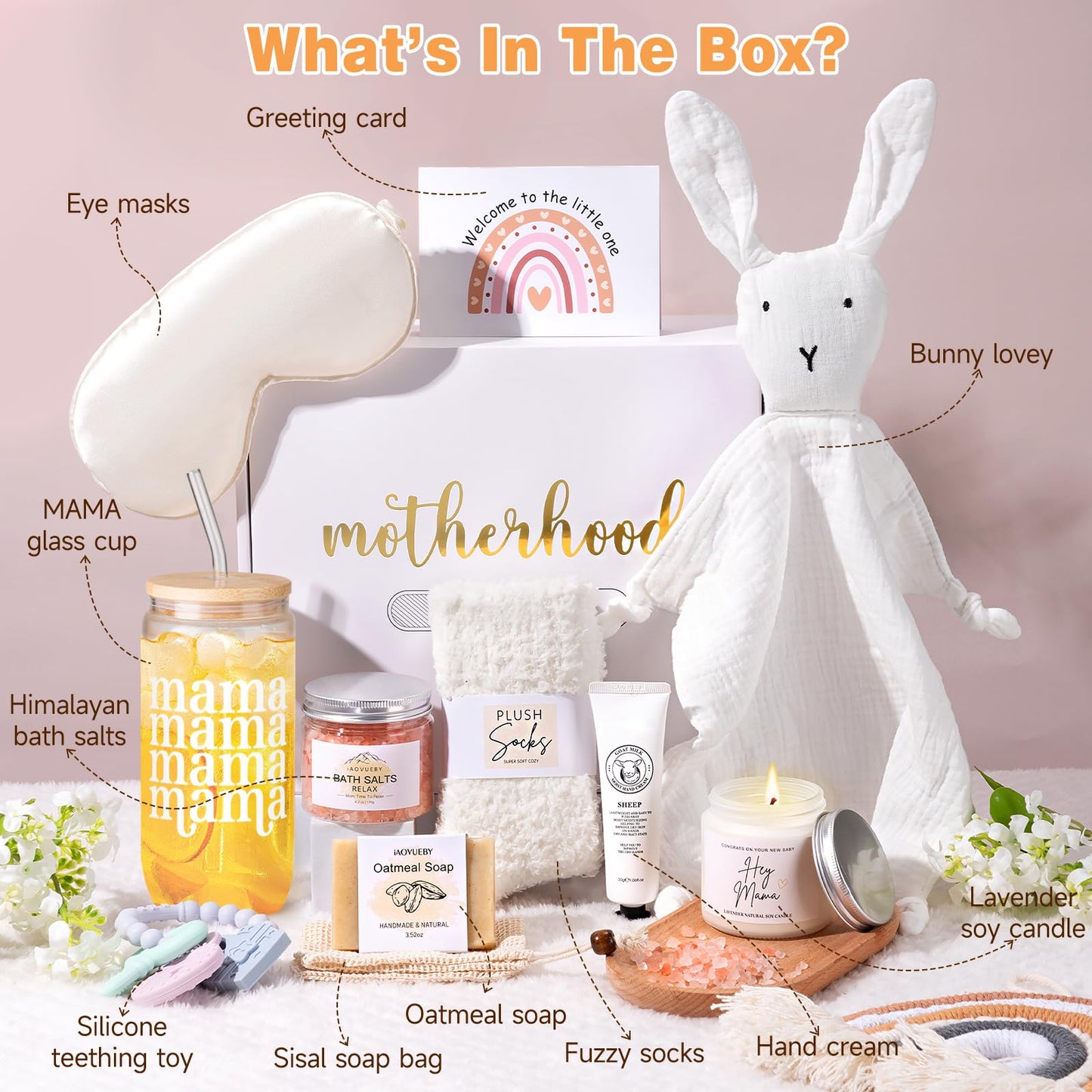 iAOVUEBY New Mom Care Package After Baby, 12PCS New Mom Gifts & Baby Shower Gift Essentials, Pregnancy Gifts For Expecting Mom, First Time Mothers Day Birthday Gift Basket for Women Mom to Be