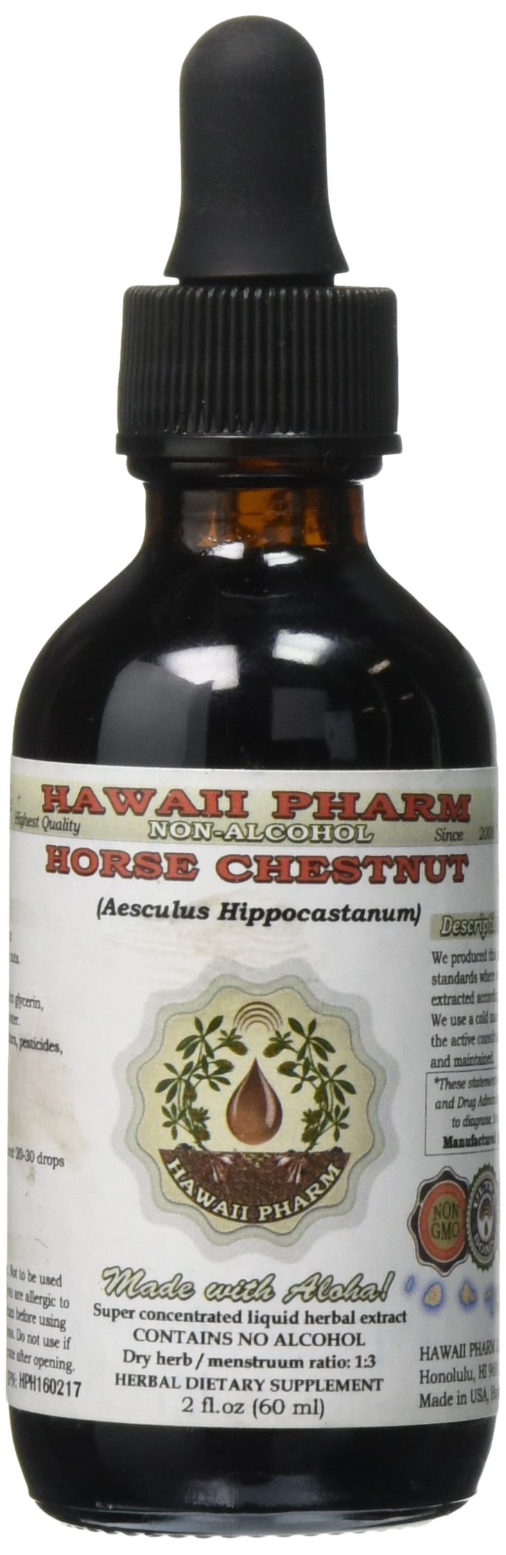 Hawaii Pharm Horse Chestnut Alcohol-Free Liquid Extract, Horse Chestnut (Aesculus hippocastanum) Dried Nuts Glycerite 2 oz