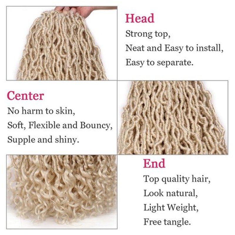 Leeven 24 Inch Blonde New Faux Locs Crochet Hair With Curly Ends for Women 2 Packs Synthetic Goddess Soft Locs Braiding Hair 613 Color Curly Wavy Pre-Looped Goddess Locs Braids Hair