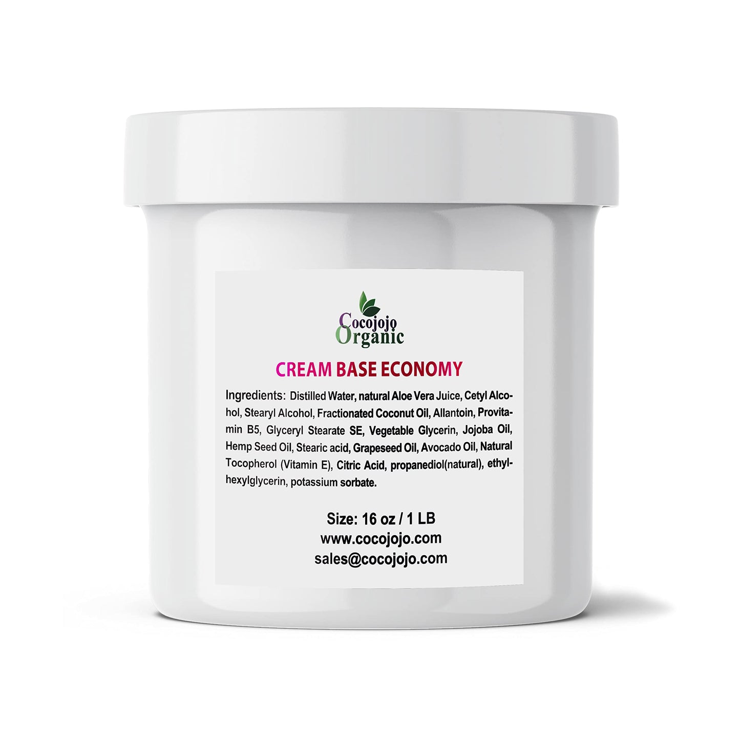 cocojojo CREAM BASE ECONOMY - RICH BASE CREAM FOR COSMETICS, MADE WITH VITAMINS AND COSMETIC GRADE OILS, MOSTLY VEGAN, GENTLE AND HYDRATING - 1 LB