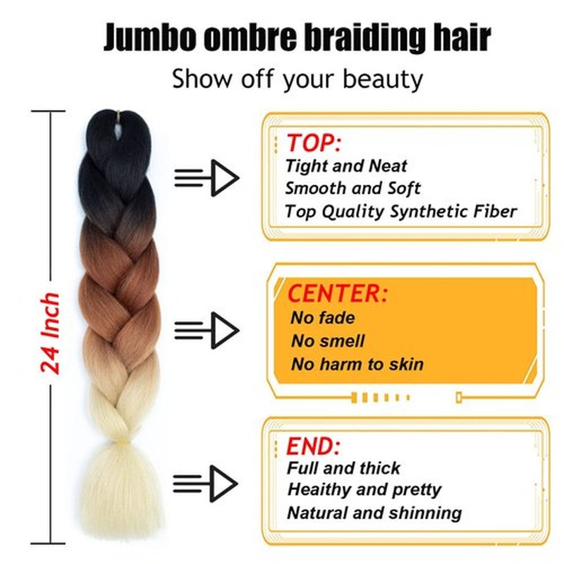 TENGSHUO FLY Black to Light Brown to Beige Braiding Hair 6 Packs Synthetic Braid Hair Extensions Ombre Braiding Hair 24 Inch or Box Braids Twist Crochet Braids(24"6Pack,Black to Light Brown to Beige)