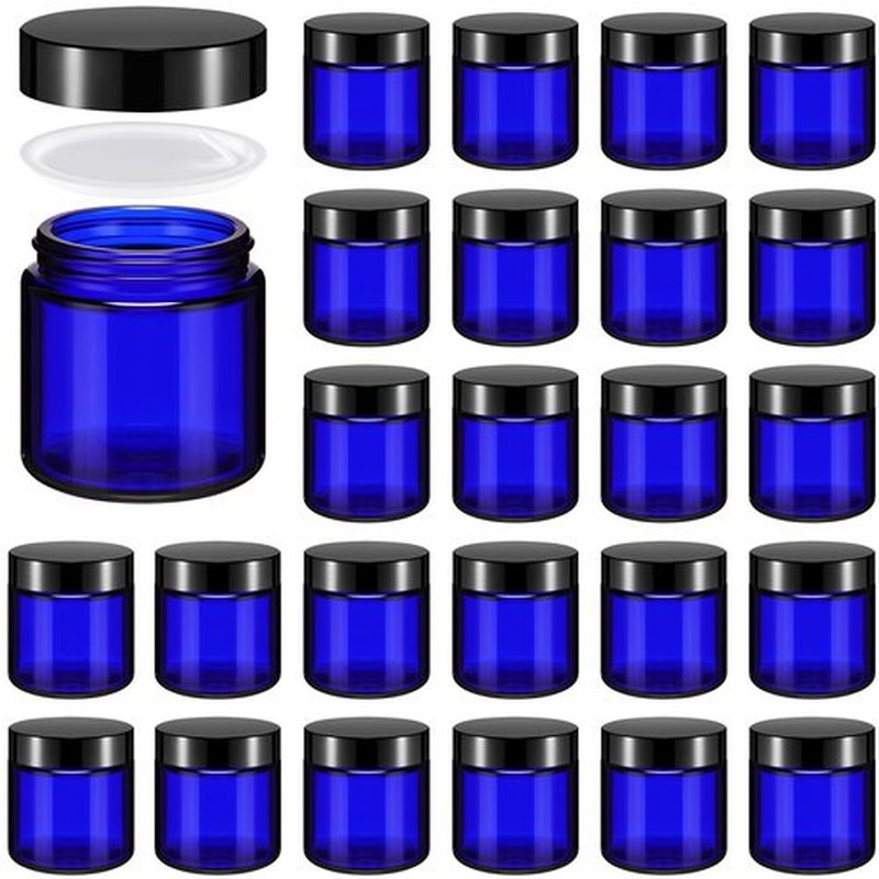 Norme 24 Pcs 4 oz Glass Jars with Lids Leakproof Round Airtight Jars Empty Cosmetic Jars with Inner Liners Lid for Storing Lotions Powder Ointments Candle Making (Cobalt Blue)
