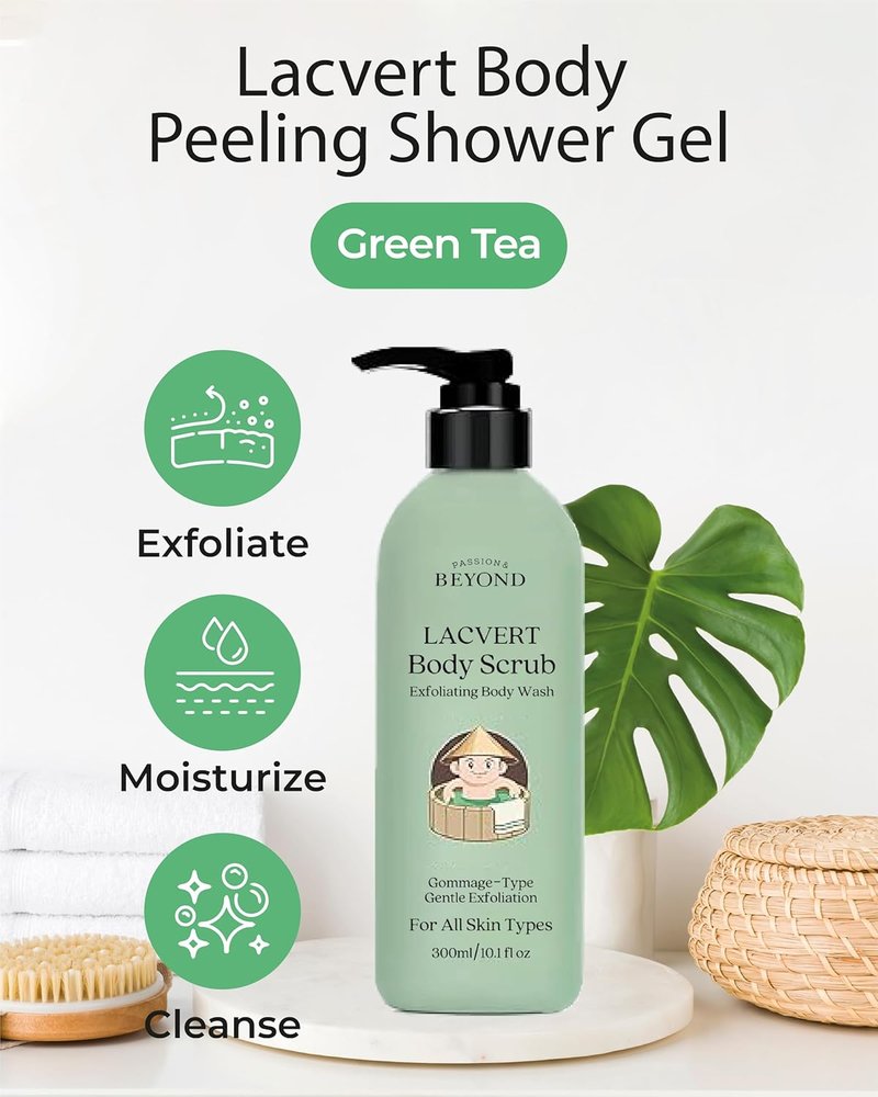 Lacvert Body Scrub Peeling Gel - Green Tea Exfoliating Shower Gel | 10.1 fl oz for Smooth Skin
