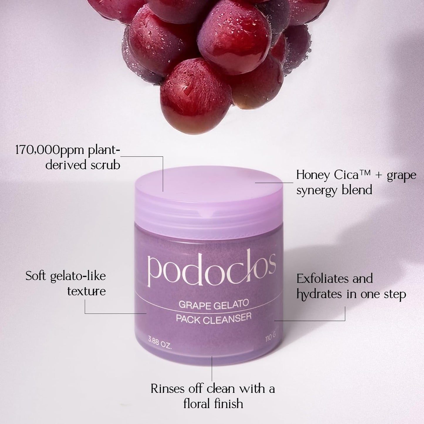 Grape Gelato Pack Cleanser - Exfoliating Face & Body Scrub with Honey Cica™ & Grape Extracts | 3.88 oz