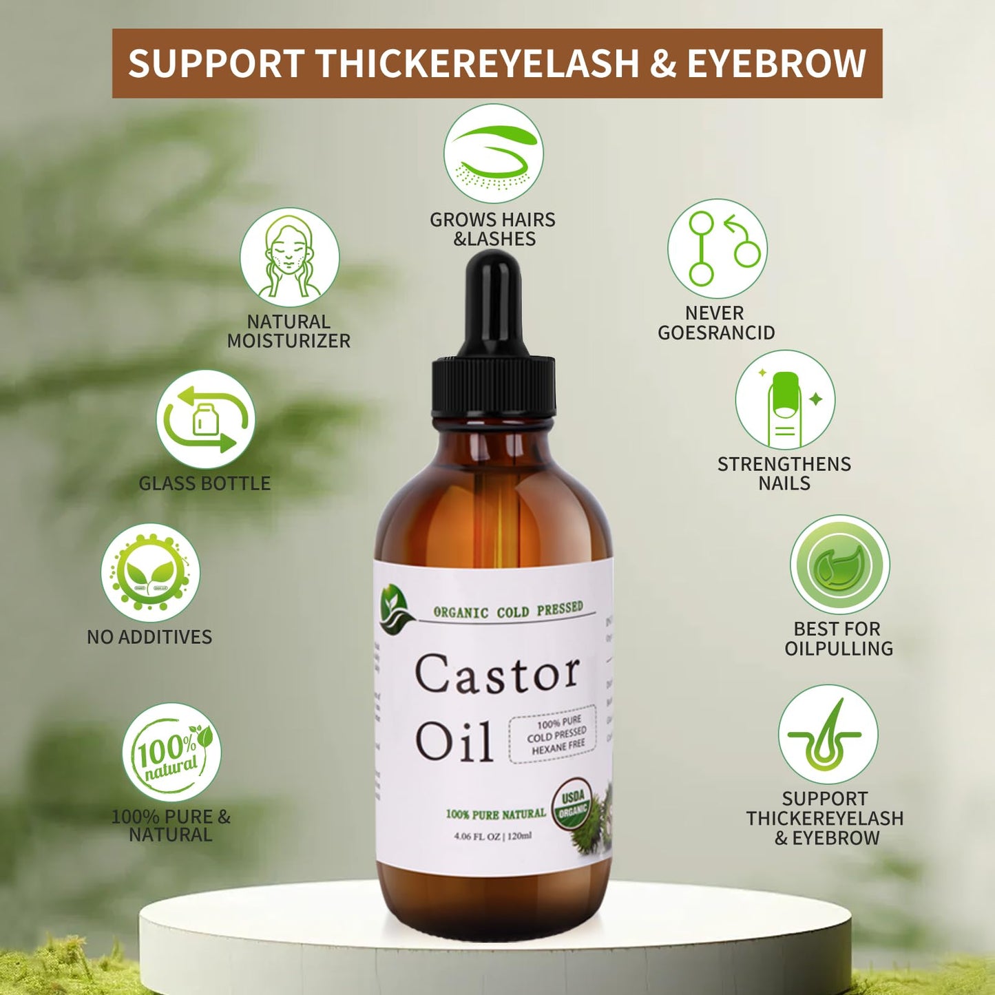 MAYLINK Castor Oil-Castor Oil Organic Cold Pressed Unrefined Glass Bottle-Organic USDA Certified100% Pure Castor Oil,Hexane Free,Organic Castor Oil for Face,Hair Growth,Eyelashes,Caster