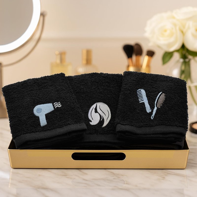 DAN RIVER Black Makeup Towels - Ultra Soft Cotton Face Towels | Pack of 6 (13x13 in) - Reusable & Quick-Dry Makeup Remover Cloths for Spa & Salon