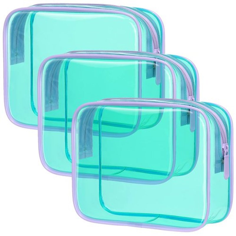PACKISM Clear Makeup Bags, 3 Pack Tsa Approved Toiletry Bag with Zipper, Water-resistant Clear Cosmetic Bags Fit Travel Essentials, Carry-on Airport Airline Compliant Toiletries Bag, Mint Green