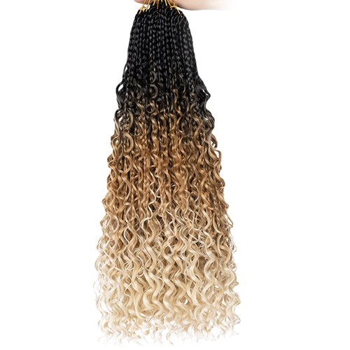 Unionbeauty 8 Packs Boho Box Braids Crochet Hair 24 Inch Goddess Box Braids Crochet Hair with Curly Ends Bohemian Hippie Box Braids Synthetic Braiding Hair Extension for Black Woman Crochet Box Braids