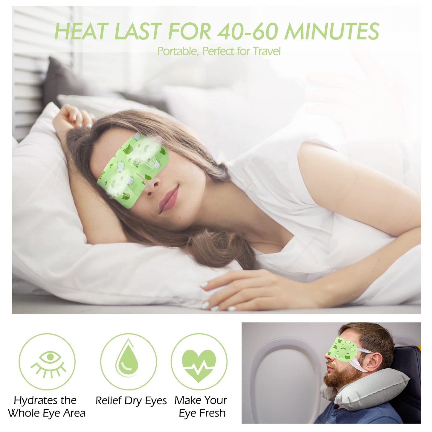 Jekeno Steam Eye Mask, 20 Packs Eye Masks for Dry Eyes, 40-60 Minutes Self Moist Warm Compress Heated Disposable Mask for Sleep, Spa Relaxing Trip Gifts, Travel Essentials for Women Men