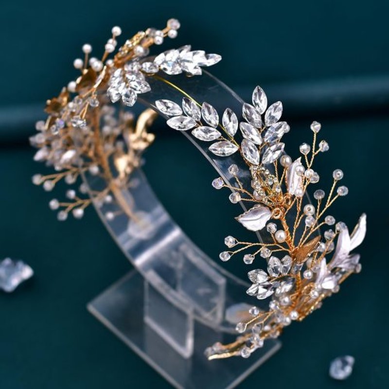 LOVFOIVER Rhinestone Wedding Headband Handmade Leaf Crystal Bridal Headpieces for Wedding Hair Accessories for Brides and Bridesmaid (Gold)…