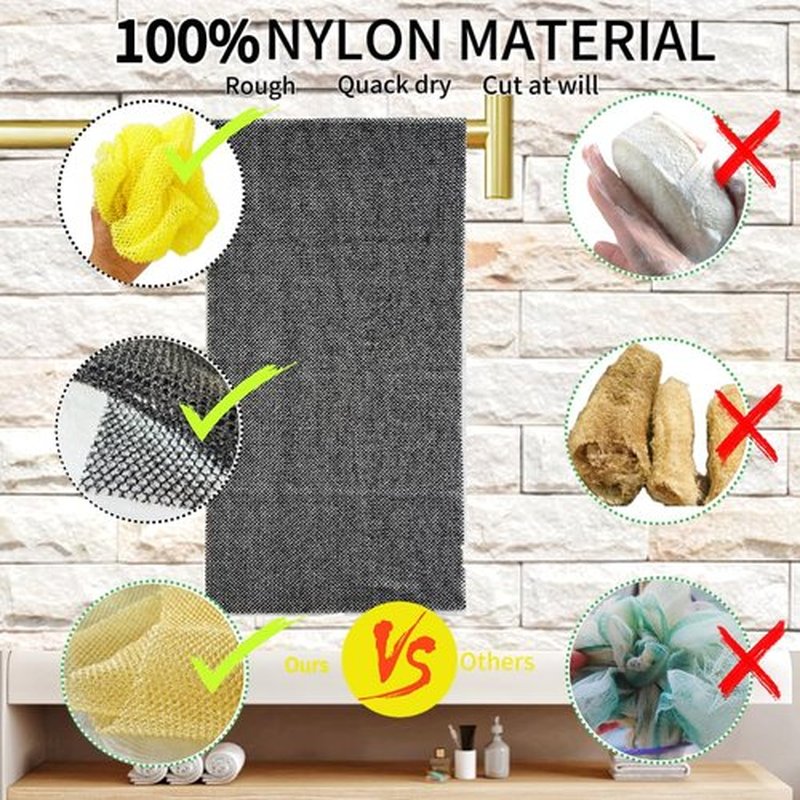 SPMKTBOZAI African Exfoliating Net, 4 Pieces African Net Sponge, Nylon African Bath Sponge Net, African Net Long Net Bath Sponge Shower Body Scrubber(Yellow, Red, Bright Yellow, Black)