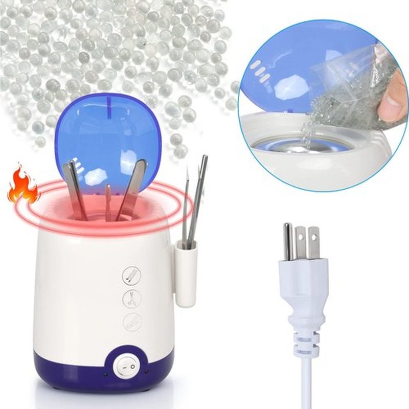 GoLashFun Nail Tool Sterilizer Machine,High Temperature Sterilization Nail Tool Cleaning Pot for Manicure Nail Salon Nipper Hair Cutting Scissors Cleaning Equipment (Blue with Storage Container)