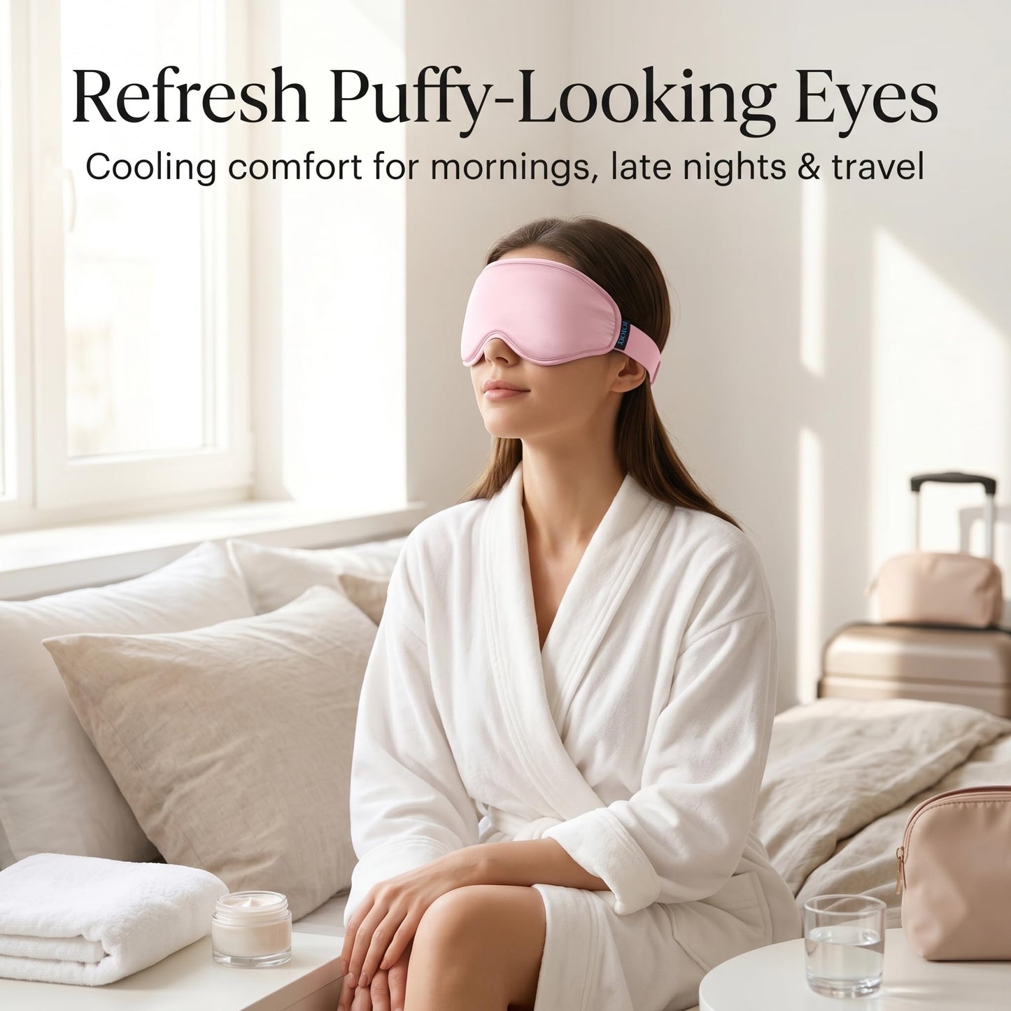 Cooling Eye Mask for Puffy Eyes, Pink Self Care Gifts for Women, Reusable Gel Ice Pack Cold Compress for Headache & Migraine Relief, Adjustable Weighted Sleep Mask for Tired Eyes, Relaxation & Spa