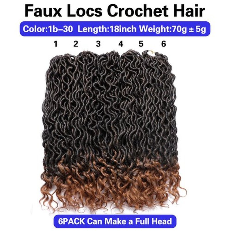 Goddess Locs Crochet Hair 6 Packs 18 Inch Wavy Curly Faux Locs Crochet Hair Pre Looped Crochet Synthetic Braids Hair With Curly Ends Crochet Faux Locs Hair for Black Women Extensions