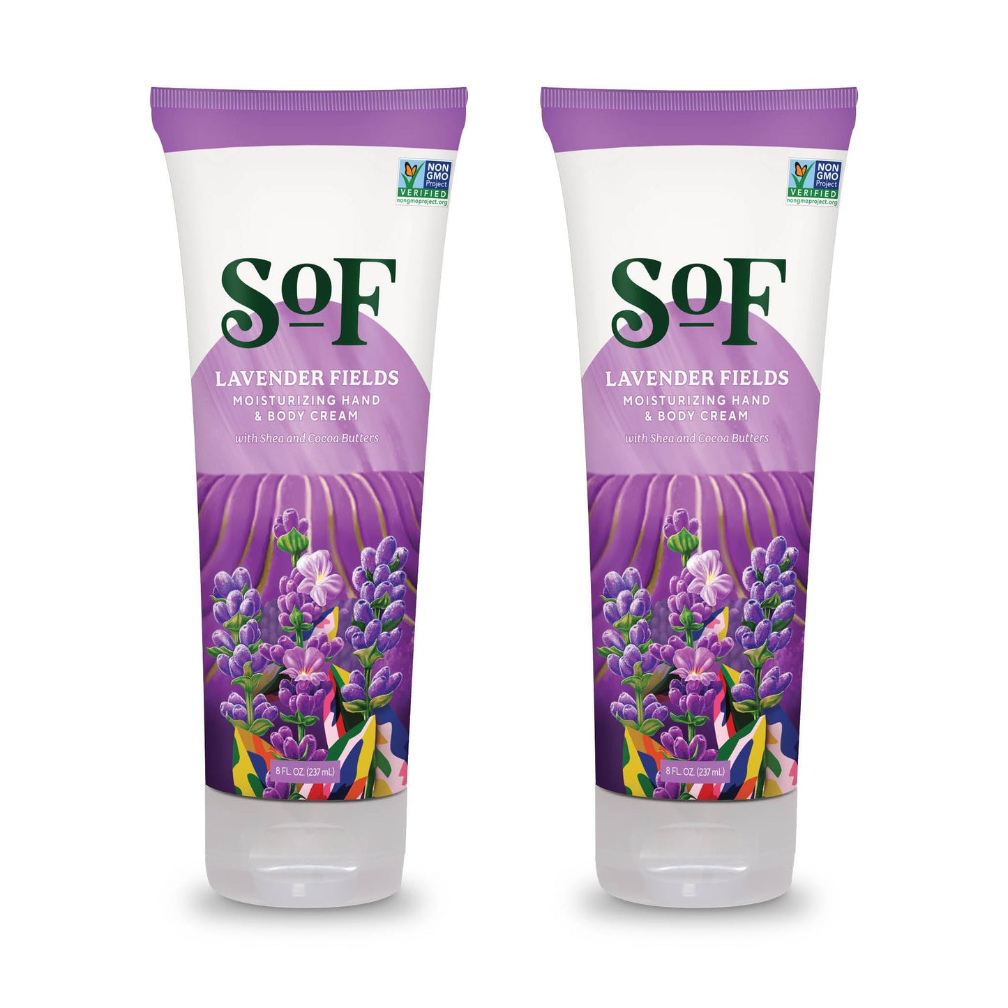 South Of France SoF Moisturizing Hand & Body Cream - With Organic Shea + Cocoa Butter and Sweet Almond Oil,Non GMO & Vegan, Lavender Fields, 8 Fl Oz, 2 Pack