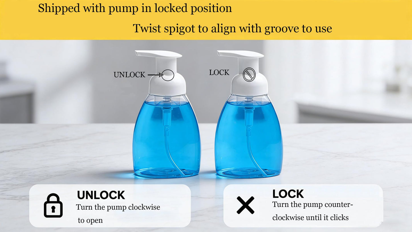 2-Pack Foaming Soap Dispenser Pump Bottles,Foam Hand Soap Dispenser with Refillable Plastic Container for Shampoo for Bathroom & Kitchen-Clear,8 oz(250ml)