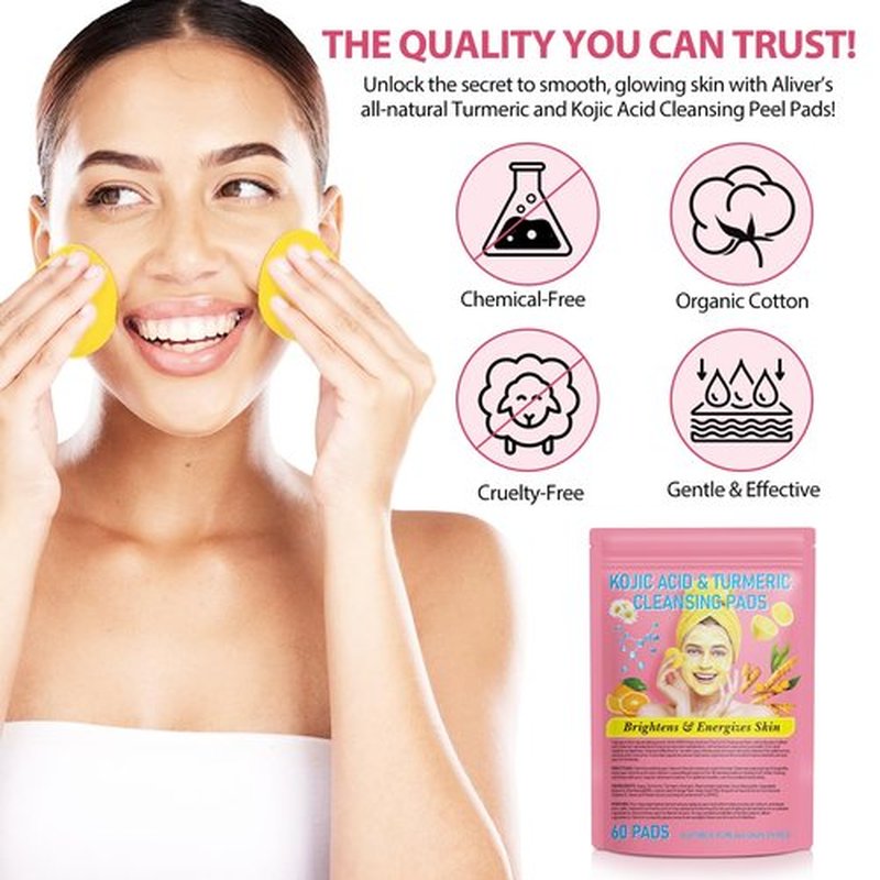 Turmeric Cleansing Pads for Dark Spots,Turmeric Cleansing Pads for face,Turmeric Face Scrub Pads,Turmeric Pads for Face Cleansing and Exfoliation (60 PCS)