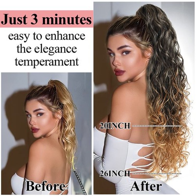 YIBANG Ponytail Extensions Drawstring Long Wavy 1B 27 - Hair Extainson Ponytail Wavy Clip in Ponytail Extensions Blonde Drawstring Ponytail for Black Women(Black to Honey Blonde 6 OZ)…