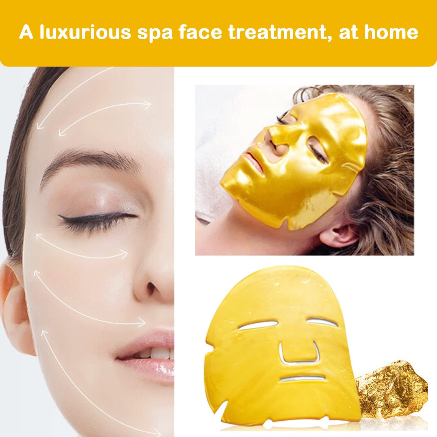 Adofect 12 Pack 24K Gold Gel Facial Masks Skincare Set, Collagen Crystal Sheet Patch for Anti Aging, Puffiness, Anti Wrinkle, Moisturizing, Deep Tissue Rejuvenation and Hydrates Skin