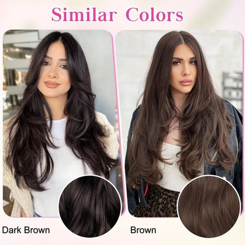 ALXNAN Clip in Hair Extensions, Hair Extensions Thick Long Stright Layered Hair Extensions Dark Brown 20 Inch Soft Lace Weft Hair Extensions for Women