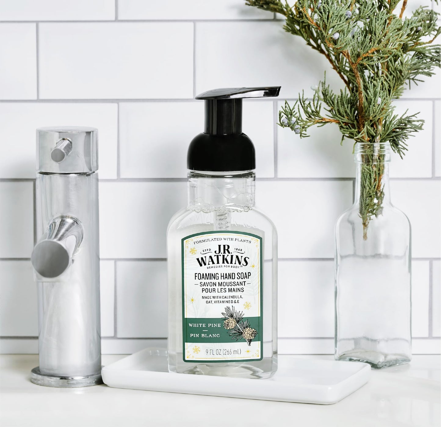 J.R. Watkins Foaming Hand Soap with Pump Dispenser, Moisturizing Foam Hand Wash, Alcohol-Free, Cruelty-Free, Pin Blanc/White Pine, 9 fl oz, 3 Pack