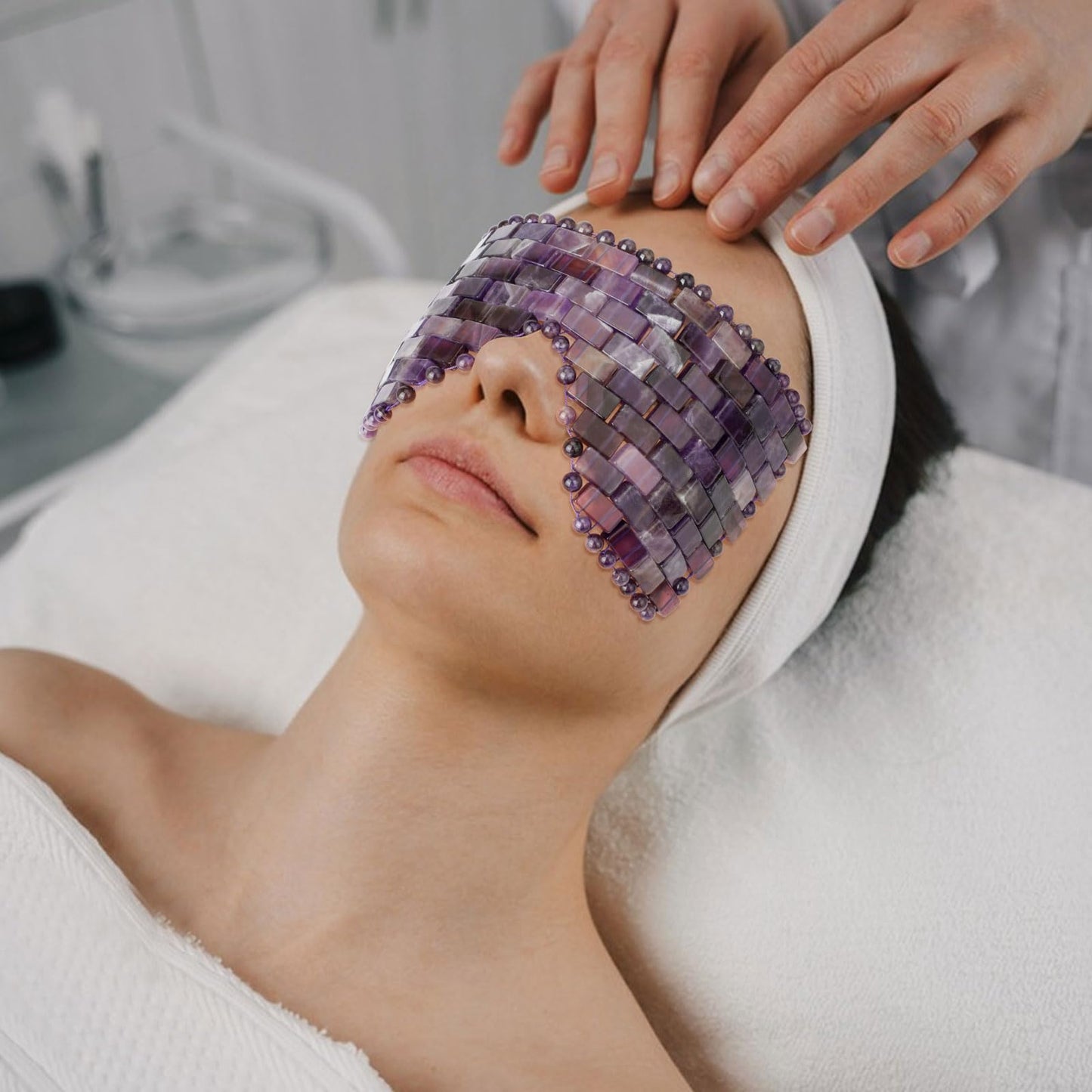 ideayard Jade Eye Mask, Natural Jade Stone Beaded Eye Cover with Adjustable Strap for Hot & Cold Therapy, Soothing Eye Care for Puffiness, Dark Circles & Relaxation
