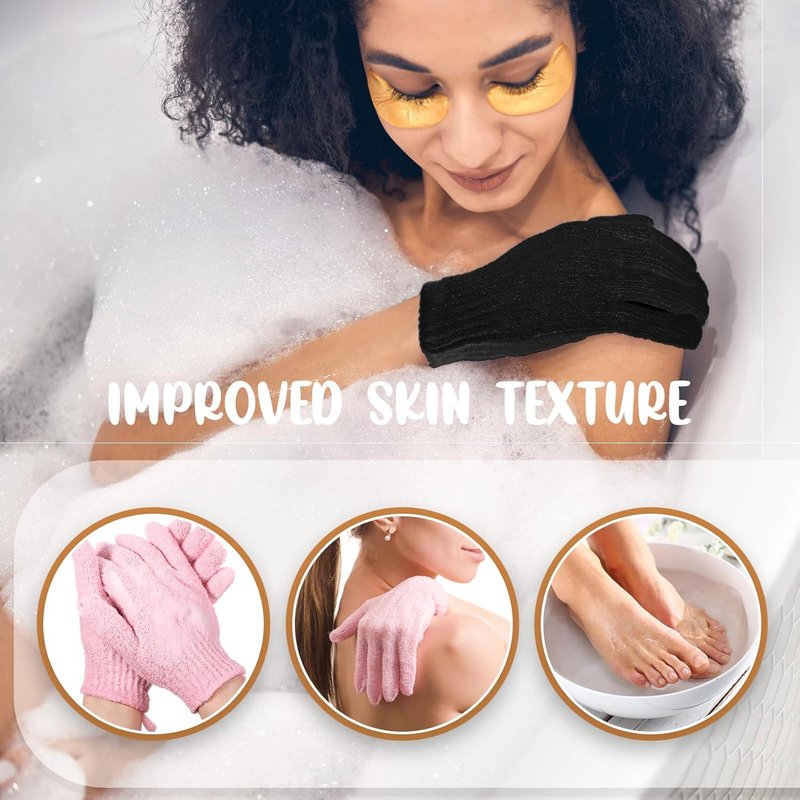 Exfoliating Shower Gloves - 104 Pcs Body Scrubber Set for Men & Women | Pink with Hanging Loop