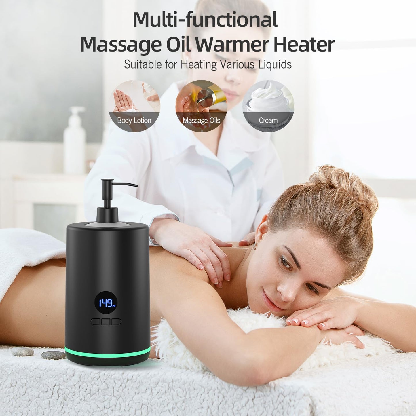 Lotion Warmer, Yofuly Portable Oil Warmer for Massage, Heated Lotion Dispenser Device with Gua Sha Roller Kit, Electric Massage Oil Digital Heater for Home and Salon Use, Black