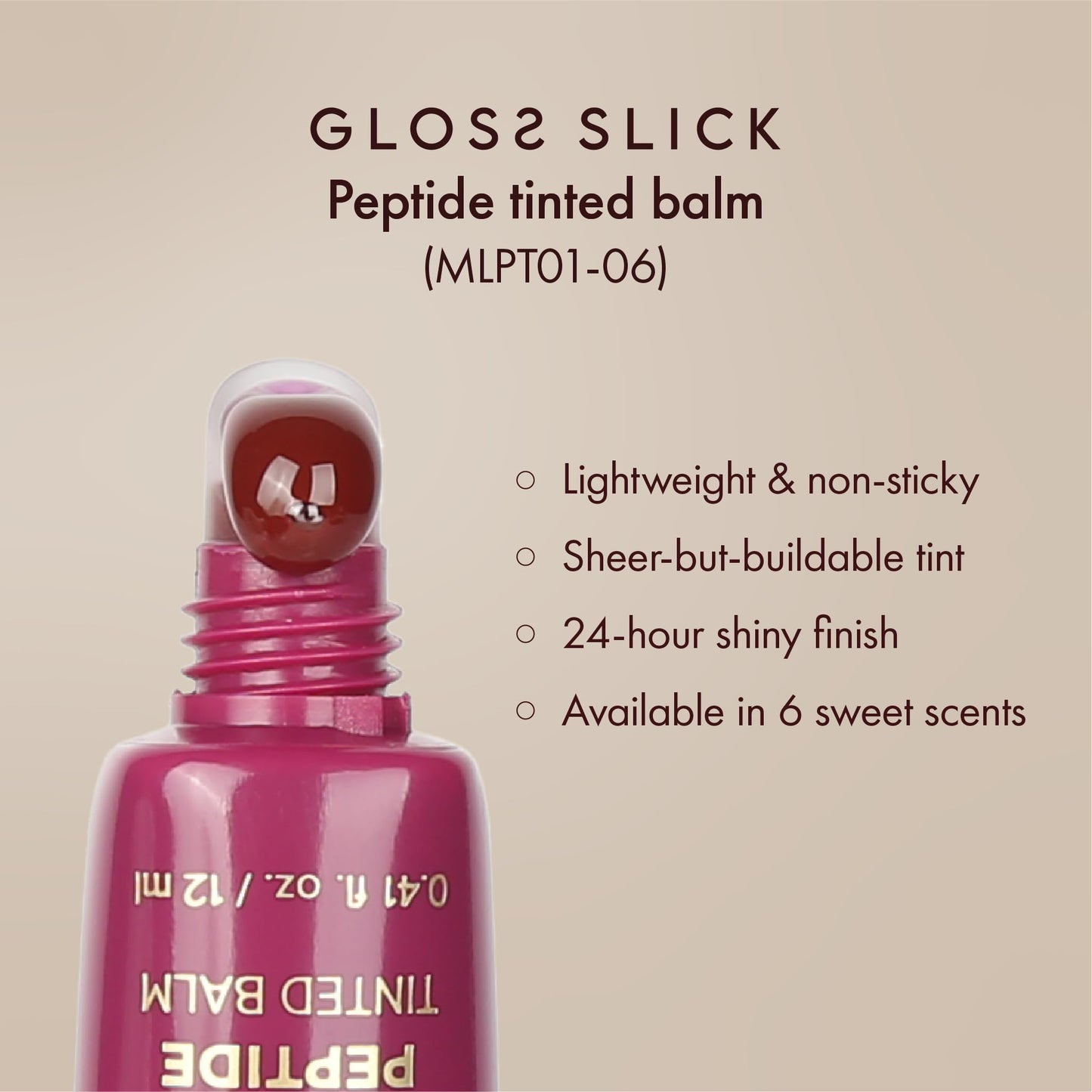Absolute New York Gloss Slick Peptide Tinted Balm, Weightless and Non-Sticky, Soft Hydrated and Plump Lips (MLPT03 Strawberry Crush)