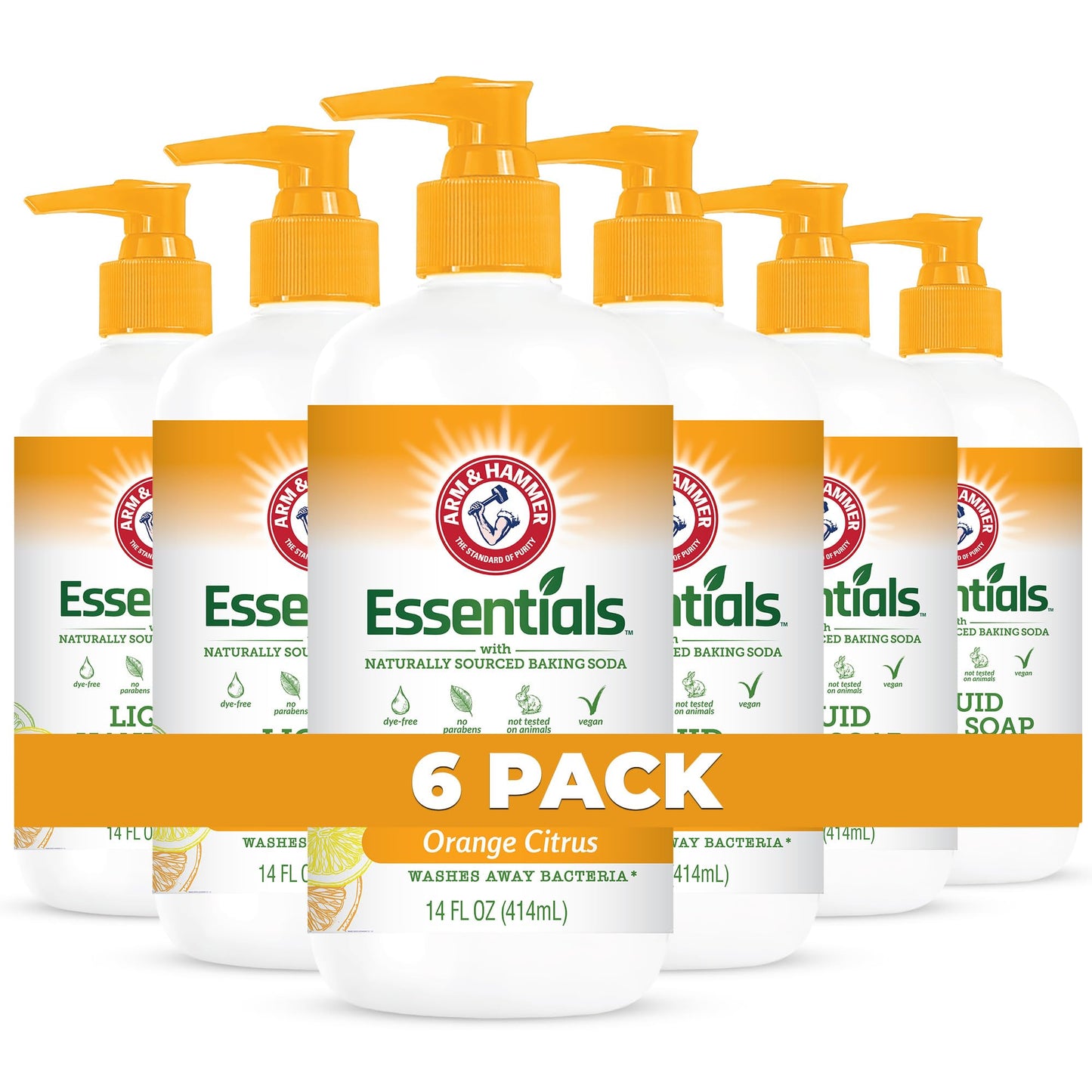Arm & Hammer 6 Pack Liquid Hand Soap for Skin Cleaning - Cleanser for Kitchen & Bathroom with Orange Citrus - Natural Hand Soap Cleanses, Softens 14 FL Oz (414ml)