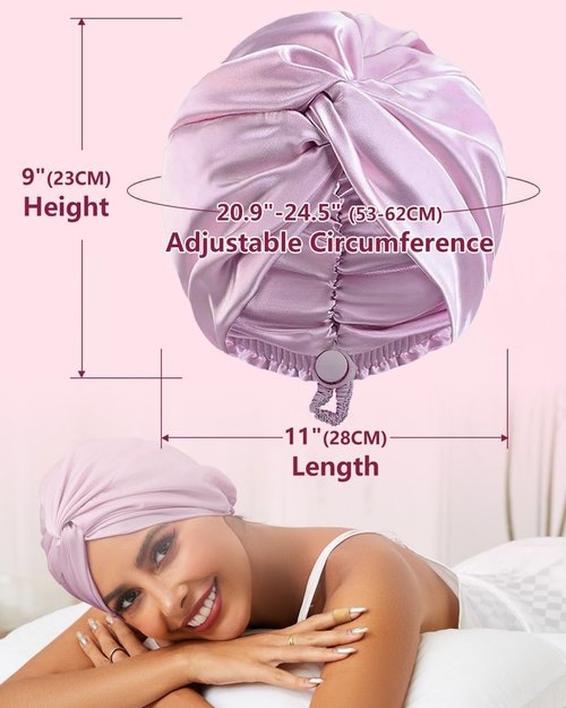 HFRHTGY Adjustable Silk Satin Hair Bonnet for Sleeping, Double Layer Hair Wrap Sleep Cap Turban for Women Men, Curly Straight Hair Long Large Braid Unisex (Royal Lavender)