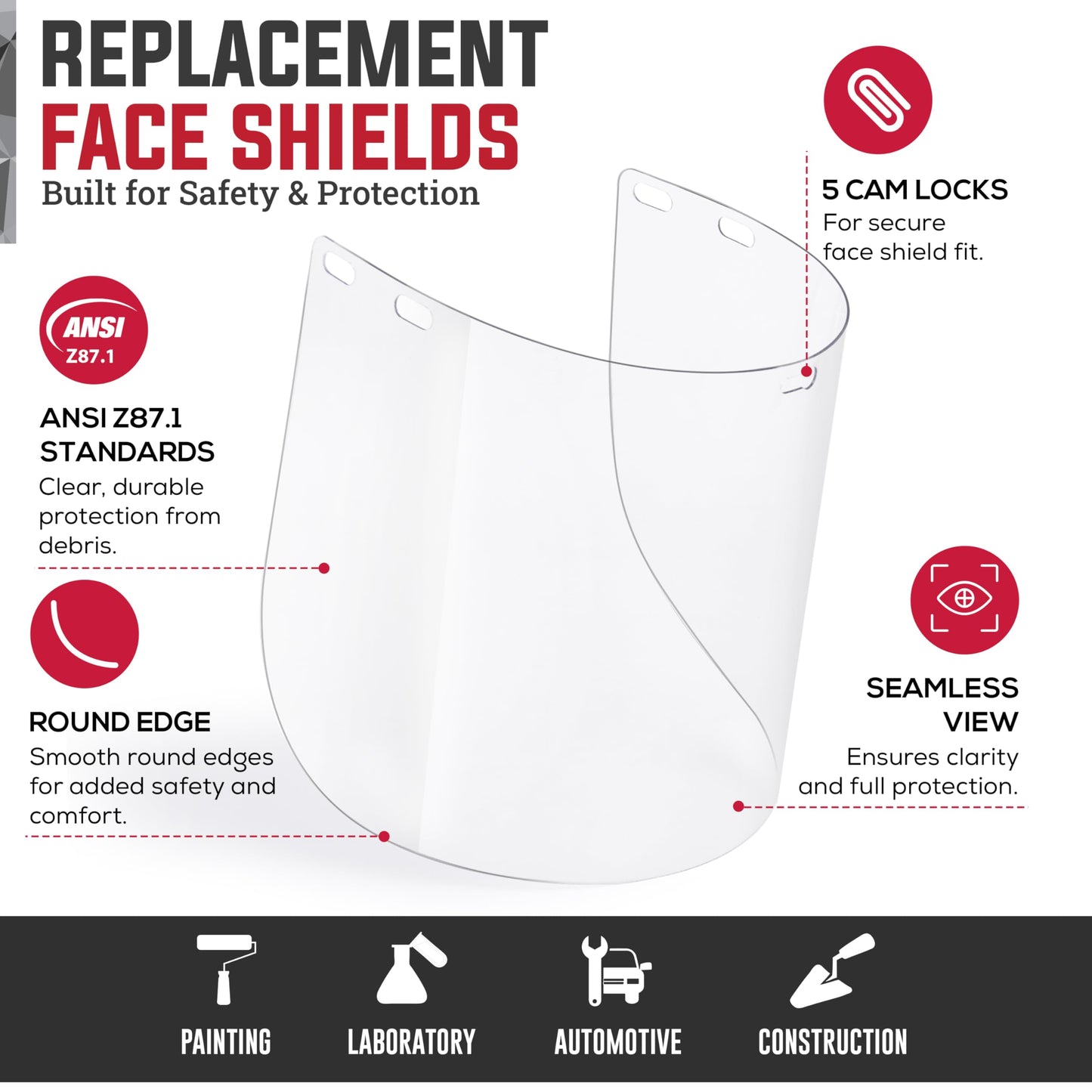 SAFE HANDLER Replacement Face Shields – Clear Polycarbonate Visor, Face Shield Replacements for Safety Headgear with Face Shield (PACK of 5)