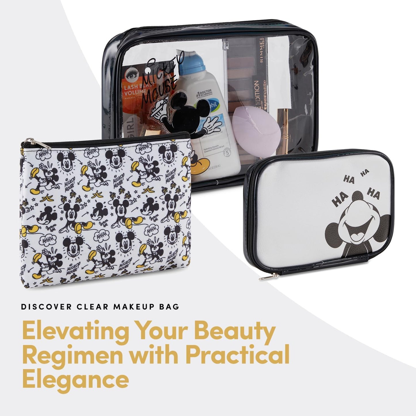 Mickey Mouse Travel Cosmetic Case Set - 3-Piece Makeup Organizer for Kids & Adults