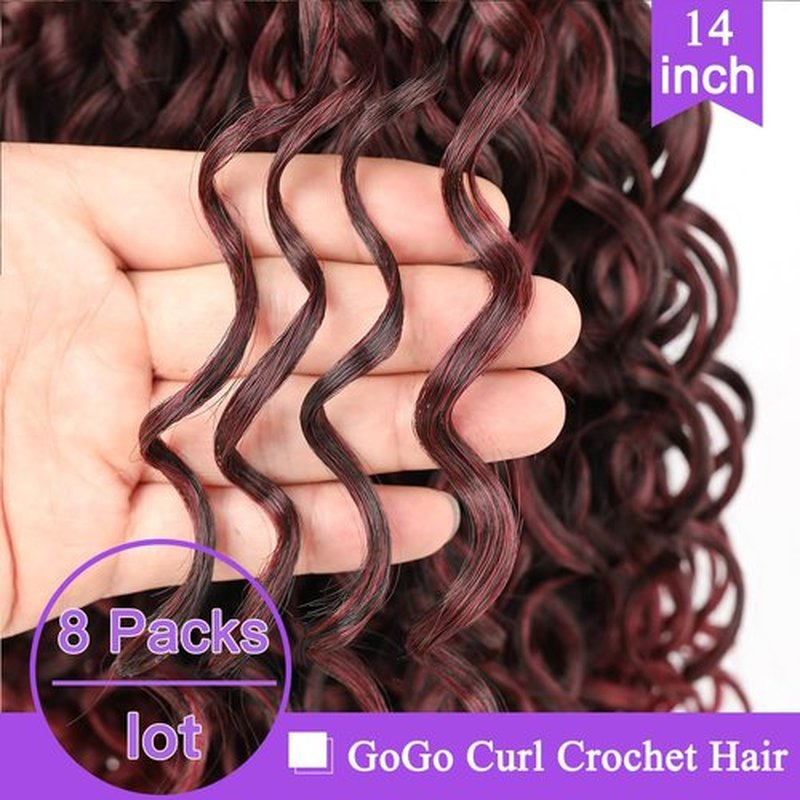 ZRQ 14 Inch GoGo Curl Crochet Hair 8 Packs Burgundy Beach Curl Crochet Hair For Women,Synthetic Deep WaveTwist Crochet Hair Natural Water Wave Crochet Hair (14Inch,Tbug)