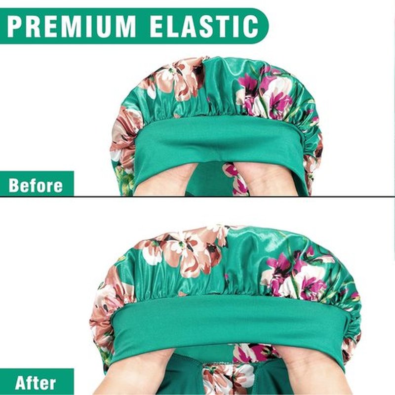 2Pcs Bonnets for Black Women Braid Bonnet, Large Long Bonnet Satin Bonnet for Braids,Black Women Silk Bonnet with Stretchy Tie Band Braid Bonnet for Sleeping Extra Long (Blue&Printing Flower) Purple