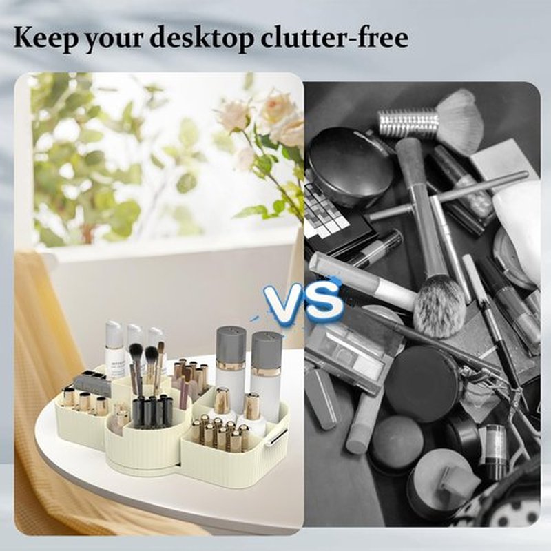 Aieyaki Rotating Makeup Organizer Cosmetic Display Case, Used for Vanity Makeup Brushes, Lipstick, Perfume and Various Skin Care Products - Spacious and Fashionable Storage Solution (Creamy White)