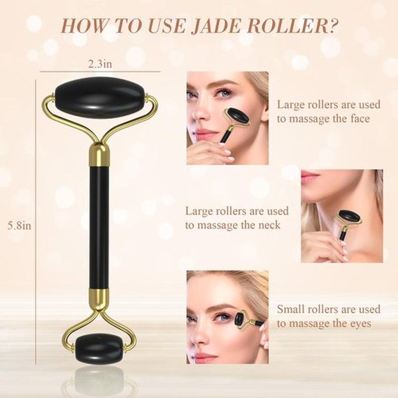 YLTNEUQER Jade Roller Gua Sha Set - Facial Skin Care Set, Facial Beauty Tools, Natural Beauty Skin Care Tools, Face Roller Massager for Face, Neck, and Eye Treatment,Gua Sha Facial Massager (Black)