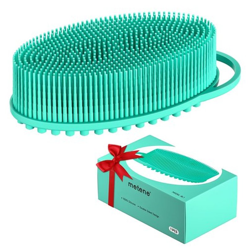Metene Silicone Exfoliating Body Scrubber with Loop, Body Scrubber for Men and Women, Silicone Loofah for Shower, Soft Silicone Body Scrubber for Shower and Bath Skincare Routine(Green)