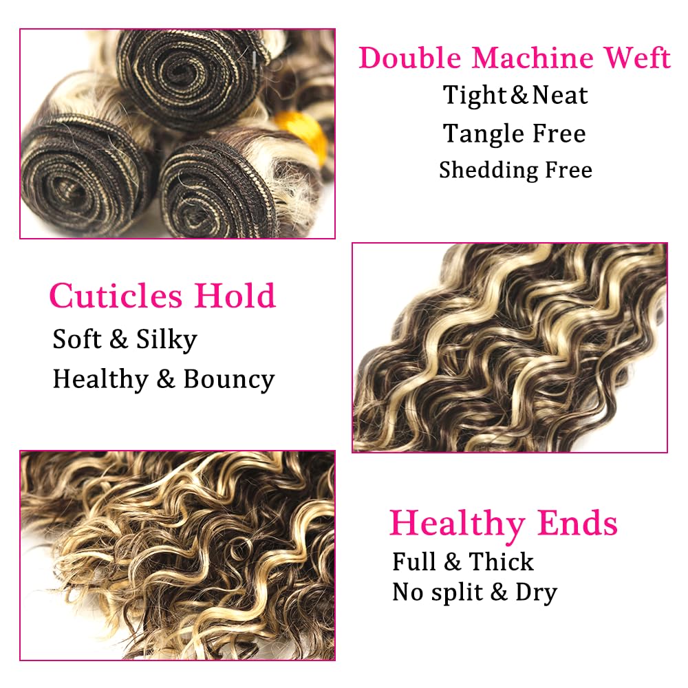 Highlight Bundles Ombre Human Hair Bundles Brown Kinky Curly Human Hair Bundles 20 22 24 inch P4/613 Human Hair Bundles Blonde Bundles Two Tone Brown Mix Blonde Bundle